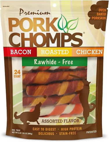 Pork Chomps Baked Pork Skin Dog Chews, 6-inch Twists, Real Sweet Potato Wrap, 4 Count in Kuwait