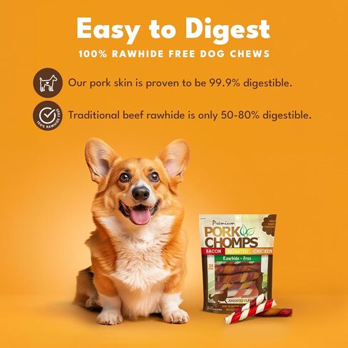 Pork Chomps Baked Pork Skin Dog Chews, 6-inch Twists, Real Sweet Potato Wrap, 4 Count in Kuwait