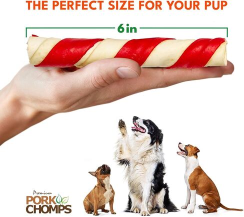 Pork Chomps Baked Pork Skin Dog Chews, 6-inch Twists, Real Sweet Potato Wrap, 4 Count in Kuwait