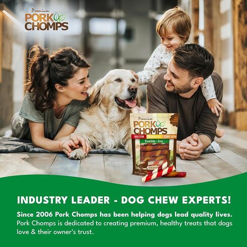 Pork Chomps Baked Pork Skin Dog Chews, 6-inch Twists, Real Sweet Potato Wrap, 4 Count in Kuwait
