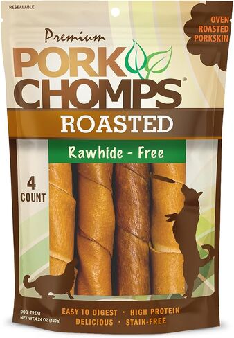 Pork Chomps Baked Pork Skin Dog Chews, 6-inch Twists, Real Sweet Potato Wrap, 4 Count in Kuwait