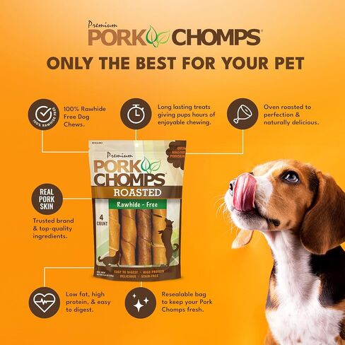 Pork Chomps Baked Pork Skin Dog Chews, 6-inch Twists, Real Sweet Potato Wrap, 4 Count in Kuwait