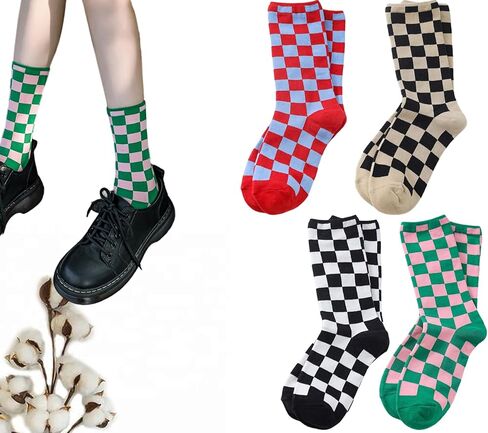 جوارب CHUNFO للسيدات منقوشة كاجوال للجري رياضية ملونة على شكل شطرنج مقاس 5-9 in Kuwait