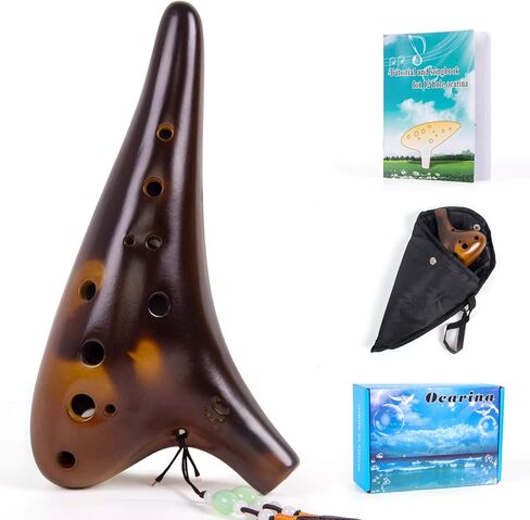 Ocarina, Horse 12 Holes Alto C Ceramic with Carry Bag Music Book Strap (Brown) in Saudi Arabia