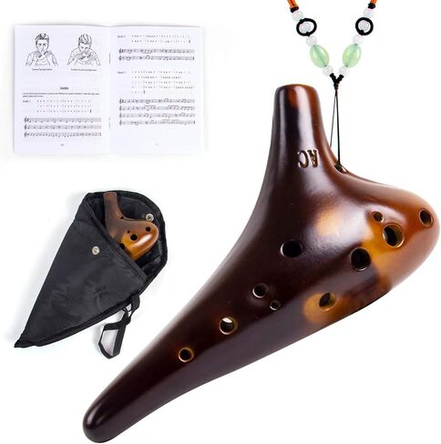 Ocarina, Horse 12 Holes Alto C Ceramic with Carry Bag Music Book Strap (Brown) in Saudi Arabia