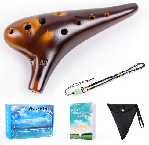 Ocarina, Horse 12 Holes Alto C Ceramic with Carry Bag Music Book Strap (Brown) in Saudi Arabia