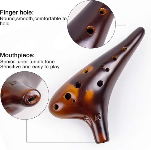Ocarina, Horse 12 Holes Alto C Ceramic with Carry Bag Music Book Strap (Brown) in Saudi Arabia