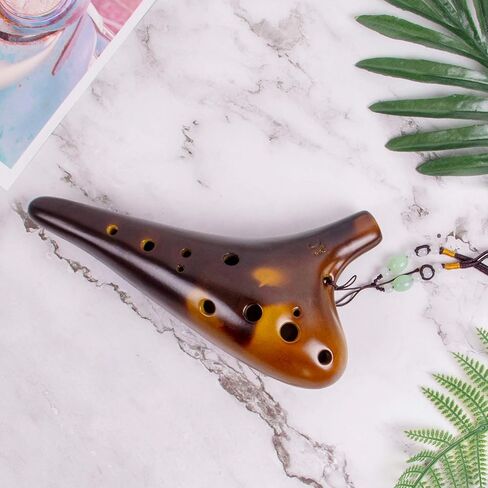 Ocarina, Horse 12 Holes Alto C Ceramic with Carry Bag Music Book Strap (Brown) in Saudi Arabia