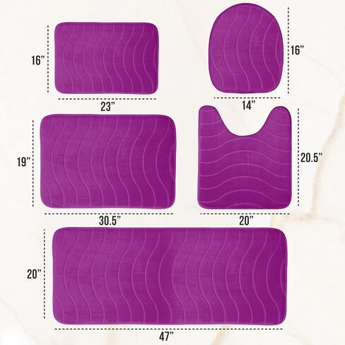 مجموعة سجاد الحمام الفاخرة Elvoki مكونة من 5 قطع - طقم سجادة حمام من الإسفنج الذكي، طقم سجاد المرحاض. قوي الامتصاص، غير قابل للانزلاق، فائق النعومة، سهل التنظيف، أسود in Kuwait