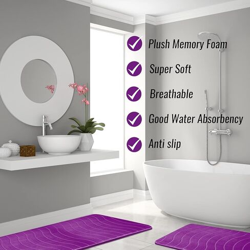مجموعة سجاد الحمام الفاخرة Elvoki مكونة من 5 قطع - طقم سجادة حمام من الإسفنج الذكي، طقم سجاد المرحاض. قوي الامتصاص، غير قابل للانزلاق، فائق النعومة، سهل التنظيف، أسود in Kuwait