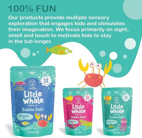 Mobi Little Whale Bubble Bath - Makes 12 Bubble Baths, Moisturizing Bubbles, for All Skin Types, Non Toxic, Chemical Free, GMO Free - 8 Fl Oz in Kuwait