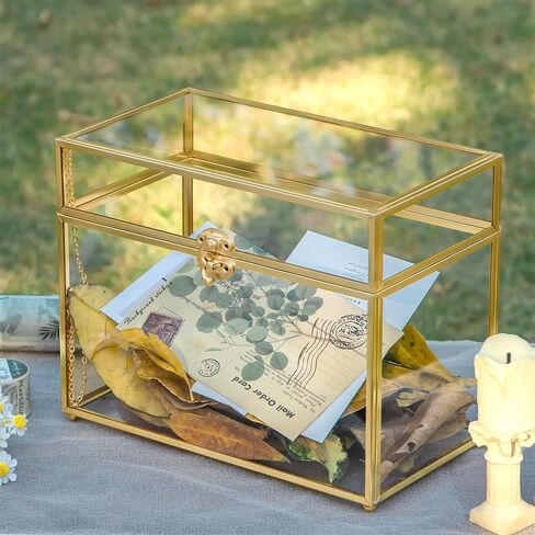 NCYP 9.8 x 5.6 x 7.7 Inch Glass Card Box with Lid for Wedding Reception, Envelope, Keepsake - Rectangular Vintage Terrarium Container, Clear Party Centerpiece, Black (Glass Box Only) in Saudi Arabia