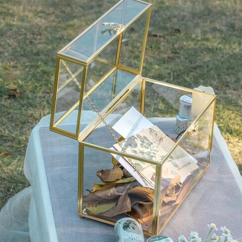 NCYP 9.8 x 5.6 x 7.7 Inch Glass Card Box with Lid for Wedding Reception, Envelope, Keepsake - Rectangular Vintage Terrarium Container, Clear Party Centerpiece, Black (Glass Box Only) in Saudi Arabia