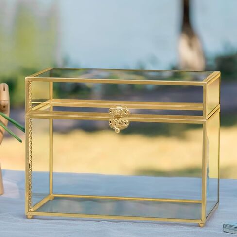 NCYP 9.8 x 5.6 x 7.7 Inch Glass Card Box with Lid for Wedding Reception, Envelope, Keepsake - Rectangular Vintage Terrarium Container, Clear Party Centerpiece, Black (Glass Box Only) in Saudi Arabia