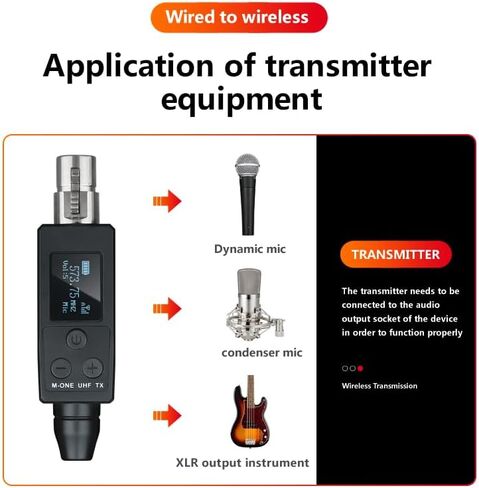 YXG UHF Wireless XLR Transmitter and Receiver Plug-on Wireless Microphone System for Dynamic/Condenser Microphone,with 48V Phantom Power, Electric Guitar/Bass, and More,Audio Mixer, PA System in Kuwait