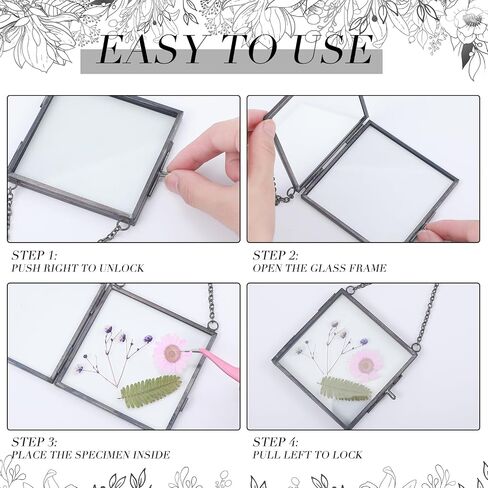 Kigley 12 Pcs Double Glass Frame 2.4" and 3.2" Square Glass Frame Pressed Flower Art Floating Picture Frame with Chain Hanging Metal Frame Hanging Photo Frame for Display Gallery Artwork in Saudi Arabia
