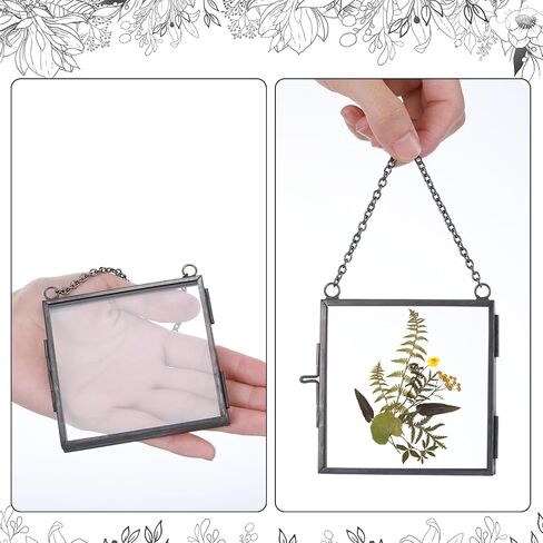 Kigley 12 Pcs Double Glass Frame 2.4" and 3.2" Square Glass Frame Pressed Flower Art Floating Picture Frame with Chain Hanging Metal Frame Hanging Photo Frame for Display Gallery Artwork in Saudi Arabia
