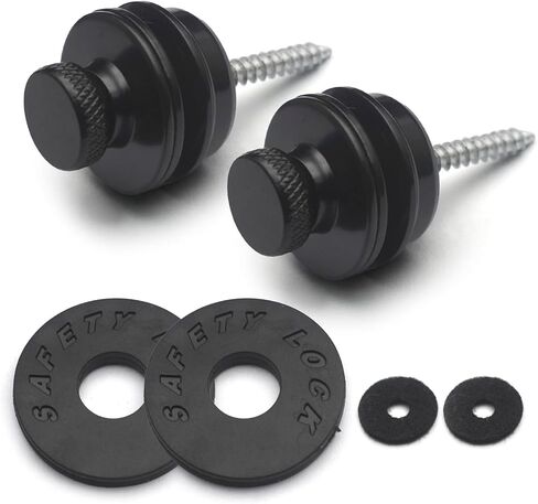 SAPHUE 2PCS الغيتار حزام الرأس المسطح زر معدن الكروم للجيتار الكهربائي باس (أسود) in Kuwait
