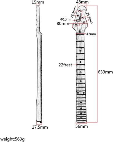 Alnicov Electric Guitar Neck,Maple 22 Frets Fingerboard Compatible 4x2 Headstock for ST Guitar Parts Replacement in Saudi Arabia
