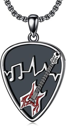 Dorunmo Guitar Pick Holder Necklace Sterling Silver Personalized Soundwave Guitar Pick Pendant Holder Christmas Musicians Gift for Guitar Lovers Music Lovers in Kuwait