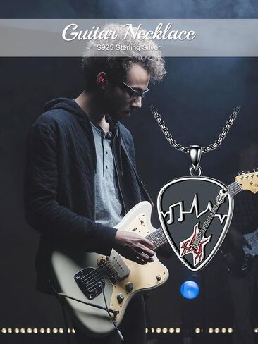 Dorunmo Guitar Pick Holder Necklace Sterling Silver Personalized Soundwave Guitar Pick Pendant Holder Christmas Musicians Gift for Guitar Lovers Music Lovers in Kuwait