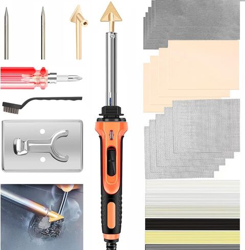 Plastic Welder - 100W Plastic Welding Kit Soldering Iron Gun with 56pcs Rods, Professional Surface Repair Tool for Car Bumper with 4 Welding Tips, Patch Net,Hot Iron Stand,Wire Brush (Blue) in Kuwait