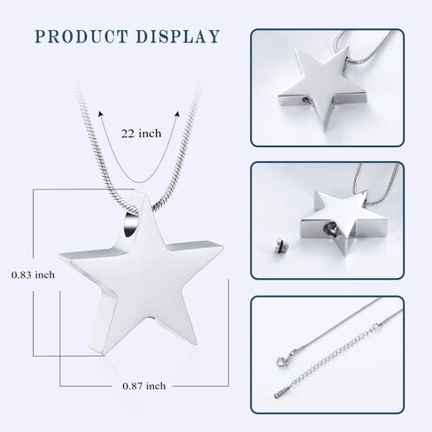 zeqingjw Star Shape Urn Necklace for Ashes Stainless Steel Urn Pendant Cremation Jewelry for Ashes Memory Keepsake Gifts Jewelry for Women Men in Kuwait
