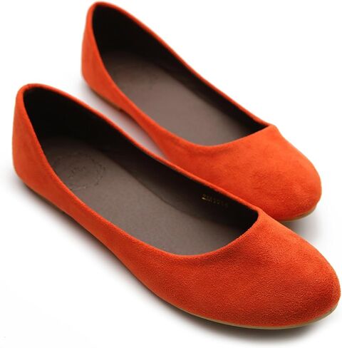 حذاء باليه نسائي من Ollio مصنوع من جلد سويدي صناعي خفيف وكعب منخفض مسطح in Kuwait