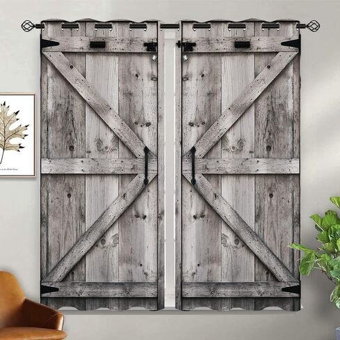 Wood Door Blackout Curtains for Girls Boy Home Decor, Village Barn Farmhouse Rural Art Grommet Thermal Insulated Drapes Darkening Window Curtain for Bedroom Living Room, 55 x 63 Inch in Saudi Arabia