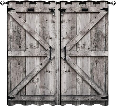 Wood Door Blackout Curtains for Girls Boy Home Decor, Village Barn Farmhouse Rural Art Grommet Thermal Insulated Drapes Darkening Window Curtain for Bedroom Living Room, 55 x 63 Inch in Saudi Arabia