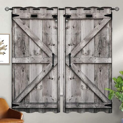 Wood Door Blackout Curtains for Girls Boy Home Decor, Village Barn Farmhouse Rural Art Grommet Thermal Insulated Drapes Darkening Window Curtain for Bedroom Living Room, 55 x 63 Inch in Saudi Arabia