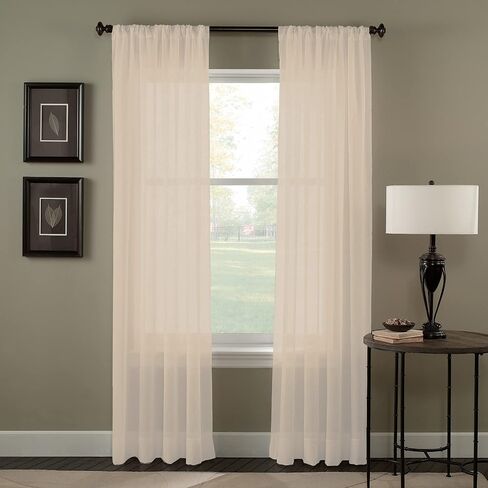 Curtainworks Trinity Crinkle Voile Sheer Curtain Panel, 51 by 63", Oyster in Kuwait