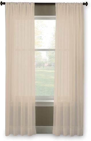 Curtainworks Trinity Crinkle Voile Sheer Curtain Panel, 51 by 63", Oyster in Kuwait