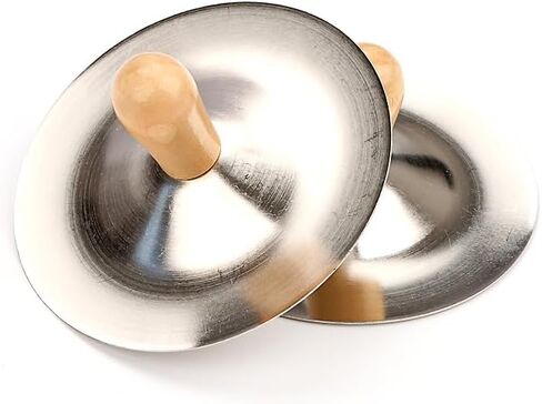 صنج إصبع صغير مقاس 3.54 بوصة صنج يدوي صغير فضي للصنج للرقص الشرقي للأطفال مع مقبض خشبي صنج صغير in Kuwait