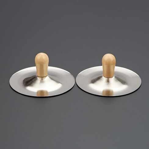 صنج إصبع صغير مقاس 3.54 بوصة صنج يدوي صغير فضي للصنج للرقص الشرقي للأطفال مع مقبض خشبي صنج صغير in Kuwait