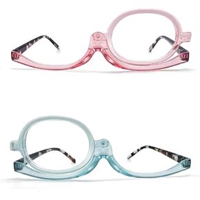2 PairsMakeup Reading Glasses for Women One Eye Cosmetic Magnifying Readers with Rotating Lens