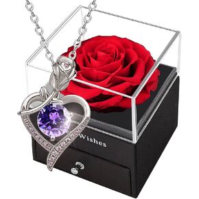 Preserved Rose Box with Necklace- Artificial Eternal Rose with S925 100 Love You Heart Pendant,Enchanted Pink Rose for Mothers Day gift,Rose Gift for Her on Christmas Valentine's Day Anniversary in Kuwait