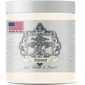 ALL-IN-ONE Paint, Almond (Off White, Tan Undertone), 32 Fl Oz Quart. Durable cabinet and furniture paint. Built in primer and top coat, no sanding needed.