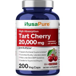 NusaPure Tart Cherry Veggie Capsules | 57,200mg | 150 Pills | Max Potency | Vegan, Non-GMO, Gluten Free | Tart Cherry Juice Extract