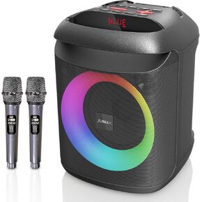 AIMAX Karaoke Machine For Adults &Kids, Portable Bluetooth Speaker With Two Wireless Karaoke Microphones, Long Playtime Karaoke Speaker With LED Lights For Outdoor Party, Supports TWS, TF, USB, AUX IN