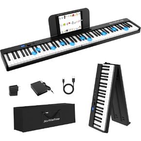 Portable Weighted 88-Key Folding Digital Keyboard Piano, Full-Size, Wood Grain, MIDI Bluetooth, for Adults, Toddlers, Kids