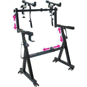 Liquid Stands Dual Piano Keyboard Stand w/ Wheels and 2nd Tier - Rolling Z Style Adjustable, Portable 2 Tier Heavy Duty Music Stand for Synths and Electric Digital Keyboards - Fits 54 61 88 Key Pianos