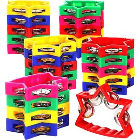 Okllen 20 Pack Plastic Tambourine for Kids, Noise Makers Percussion Tambourine Bulk, Star Shape Handheld Tambourines with 4 Bells for Church Christian Kindergarten, 5 Colors