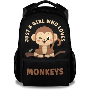 Monkey Backpack with Lunch Box for Girls - Set of 3 School Backpacks Matching Combo - Cute Black Bookbag and Pencil Case Bundle