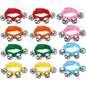 YOKIVE 12 Pcs Wrist Bells, Jingle Bells Ankle Bells Percussion Instruments Musical Class Christmas Hand Bells with 4 Bells for Gift Party Christmas,Colourful