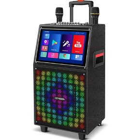 Karaoke Machine with Lyrics Display Screen for Adults, Built-in 15 Inches Tablet & WiFi, Bluetooth Speaker w/ 2 Rechargeable UHF Mics, DJ Lights, Portable Karaoke System for Any Occasion