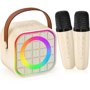 Mini Karaoke Machine with 2 Wireless Microphone, Portable Pink Bluetooth Speaker for Kids Adult, Birthday Teen Toys Gifts Ideas for Girls Ages 4 5 6 7 8 9 10 11 12+ Year Old, Family Home Party