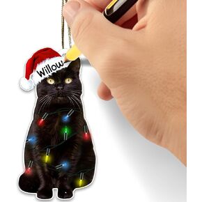 Black Cat Christmas Ornaments - Black Cat Xmas Decor Tree Hanging - 2023 Christmas Ornament for Cat Lovers - Personalized Cat Name by Customer Oil Marker - Hand Writing Ornament