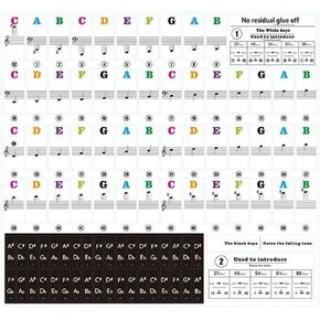 Pokinge Removable Piano Keyboard Stickers, Transparent White Keys Srcikers for 88/61/54/49Keys Multicolor Piano Notes Guide for Piano Beginners(Black&White)