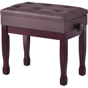 Adjustable Height Piano Bench Stool PU Leather Cushion Wooden Keyboard Seat with Music Storage (Black)